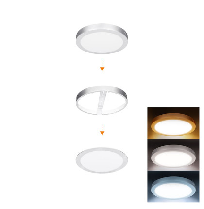Solight LED mini panel koupelnový 2v1, 3CCT, podhledový/přisazený, 18W, 1530lm, IP54, stříbrná, kulatý