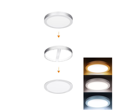 Solight LED mini panel koupelnový 2v1, 3CCT, podhledový/přisazený, 18W, 1530lm, IP54, stříbrná, kulatý