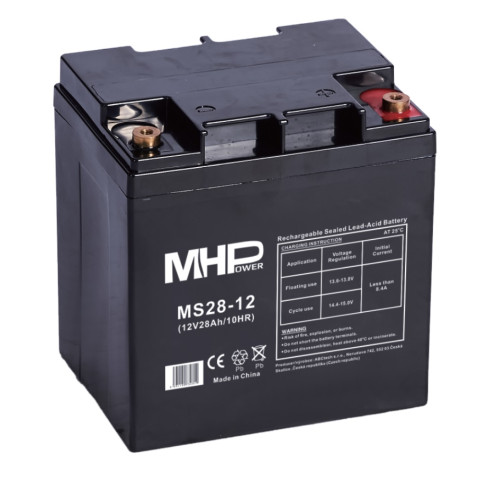 MHPower MS28-12 olověný akumulátor AGM 12V/28Ah, Terminál T1 - M6