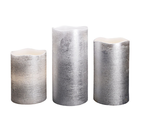 Solight sada LED svíček, 3x svíčka, 10/13/16cm, stříbrná barva, 3x AAA