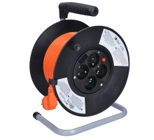 Solight PB03 prodlužovací přívod na bubnu, 4 zásuvky, 25m, oranžový kabel, 3x 1,5mm2