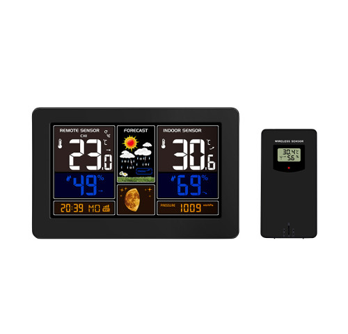 Solight meteostanice, aplikace Smart Life, extra velký barevný LCD, teplota, vlhkost, tlak, USB nabíjení, černá