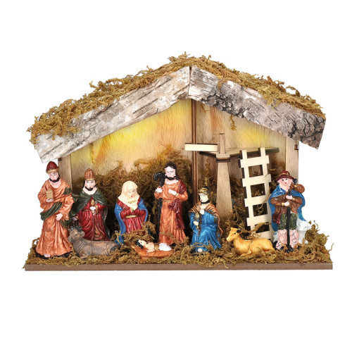 Solight LED dřevěný betlém podsvícený, 26x17cm, 6x LED, 2x AA