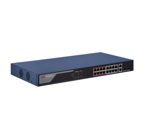 DS-3E1318P-EI 18 portový switch - 16x PoE 30W 100Mbps + 2x uplink combo 1Gbps (RJ-45…