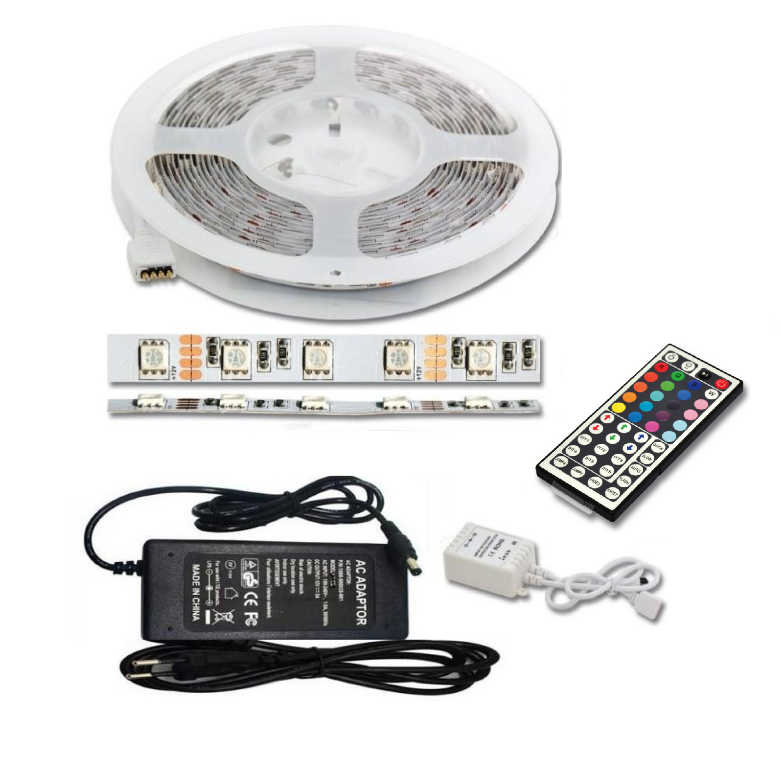 Sada RGB LED pásku 5m vč. adaptéru a ovladače, 800lm/m, 14,4W/m - ecolite