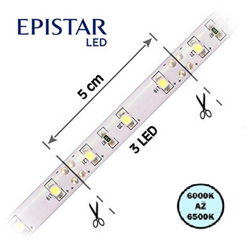 LED pásek 4,8W/1m, 3528, IP20, 6000 - 6500 K, studená bílá, 12V