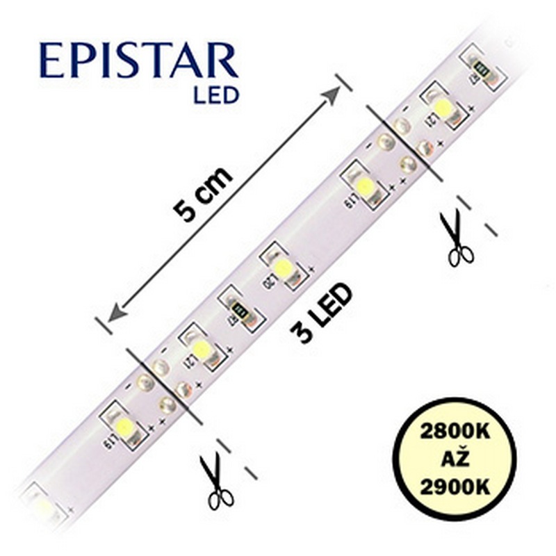 LED pásek 4,8W/1m, 3528, IP20, 2800 - 2900K, teplá bílá, 12V