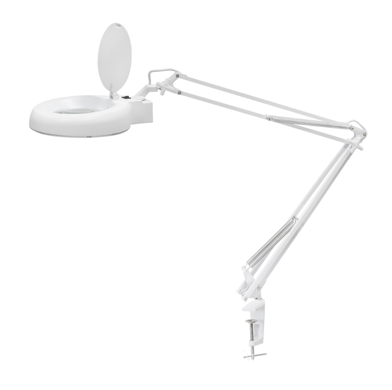 LED stolní lupa s osvětlením, 5D, 2,25X, se svorkou, bílá - FKtechnics