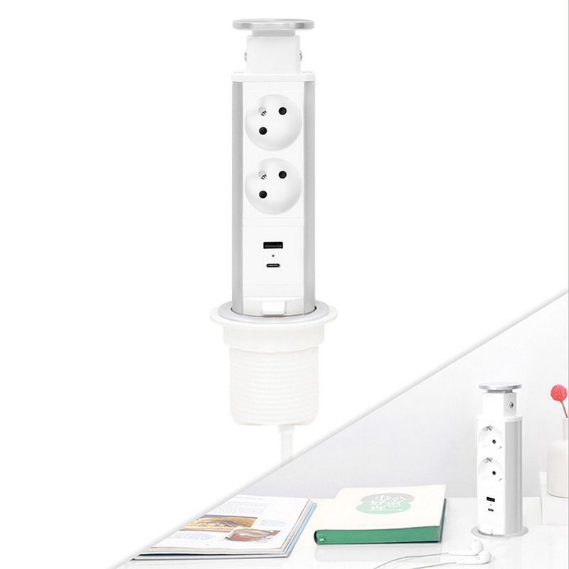 Přípojný zásuvkový sloupek pro desku stolu 2x 230V + USB A 18W + USB C 30W, pr. 60 mm FK technics
