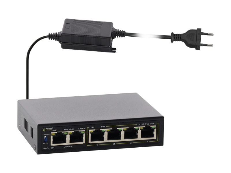 S64-40W 6portový switch – 4x PoE 10/100Mbps + 2x uplink RJ45 10/100Mbps, PoE…