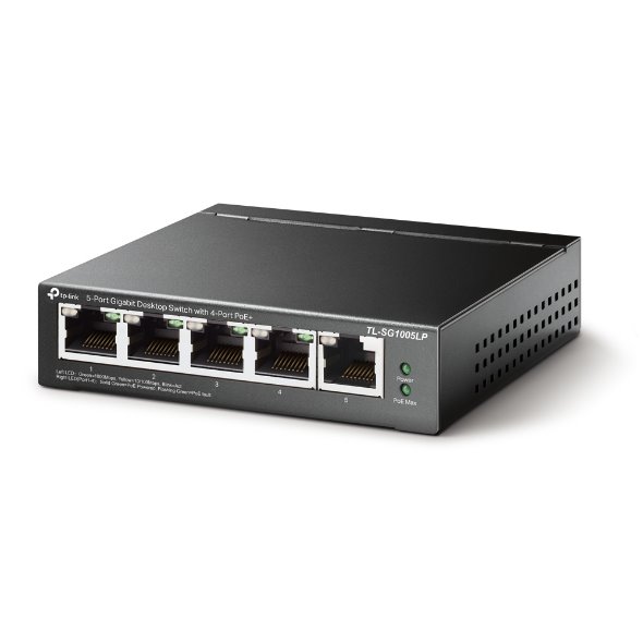 Switch TP-Link TL-SG1005LP 5x GLAN, 4xPoE+, 41W, dosah 250m, kov