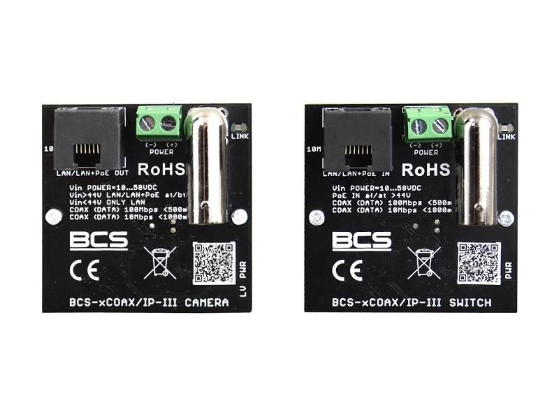 BCS-xCOAX/IP-III Sada převodníků pro přenos LAN a PoE po koaxiálním kabelu. Napájení…