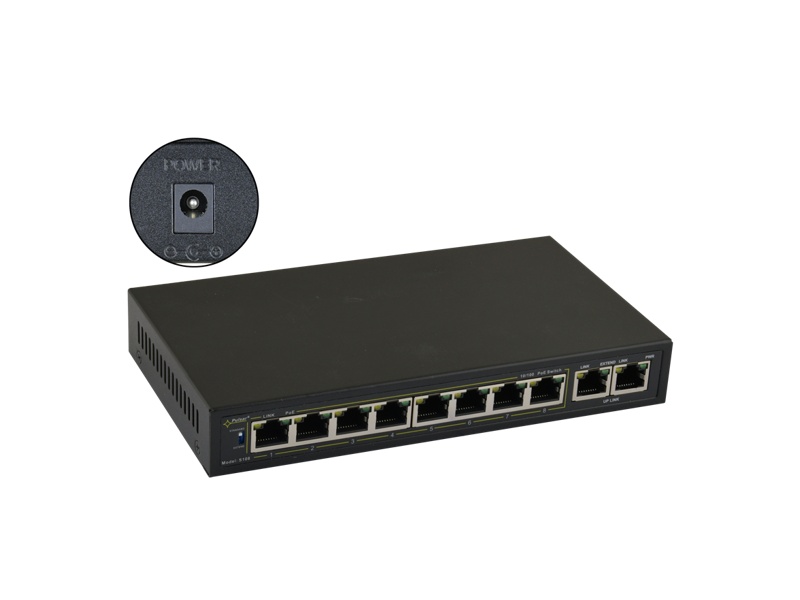 S108WP 10portový switch – 8x PoE 10/100Mbps + 2x uplink RJ45 10/100Mbps, PoE…