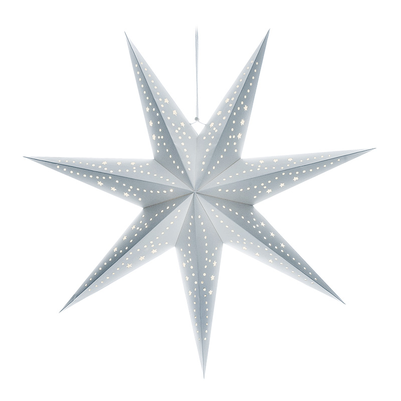 Solight LED vánoční hvězda stříbrná, závěsná, časovač, 60cm, 20x LED, 2x AA