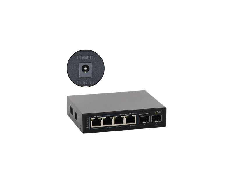 SFG64WP-BT 6 portový switch – 4x PoE++ 60W 1Gbps + 2x uplink SFP 1Gbps, PoE celkem…