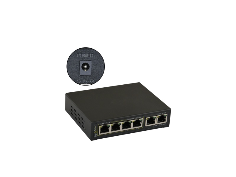 SG64WP 6 portový switch – 4x PoE 30W 1Gbps + 2x uplink 1Gbps, PoE celkem max. 60W…