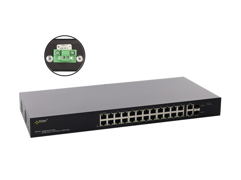 SFG124WP 24 portový switch – 24x PoE 30W 1Gbps + 2x uplink RJ-45 1Gbps + 2x uplink…
