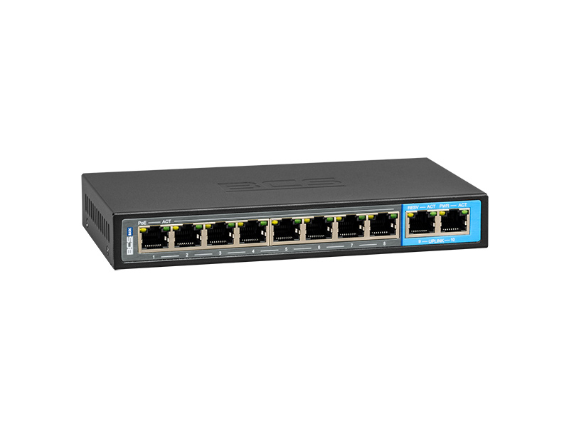 BCS-B-SP0802 Switch - 10 portový switch, 100 Mb/s, 8x POE, max. výkon 96 W, přenos až…