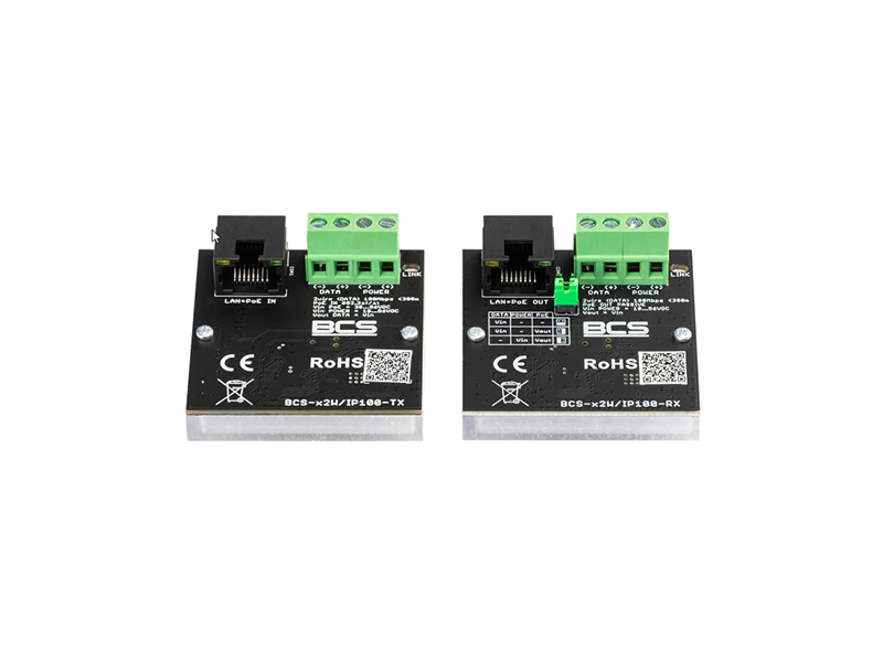 BCS-X2W/IP100-II Sada převodníků pro přenos LAN a PoE (802.3af/at/pasivní max. 30W) po 1…