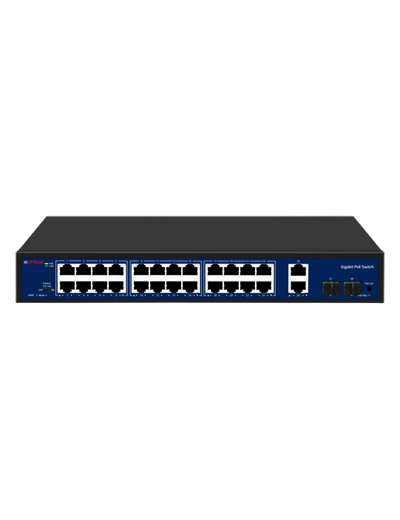 CP PLUS CP-DNW-GPU24G2F2-30 Dvacetičtyřportový 10/100/1000 Mbps PoE switch s 2x 1000 Mbps a 2x SFP uplinkem