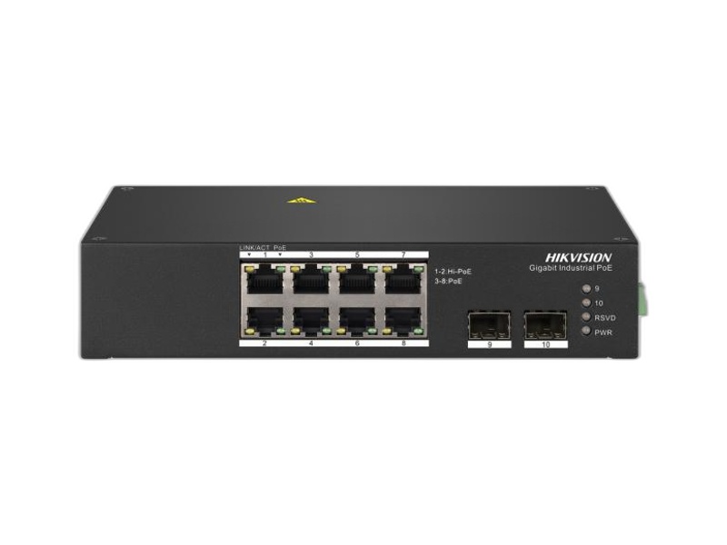 DS-3T0510HP 10 portový průmyslový switch - 2x HiPoE 90W 1Gbps + 6x PoE 30W 1Gbps + 2x…