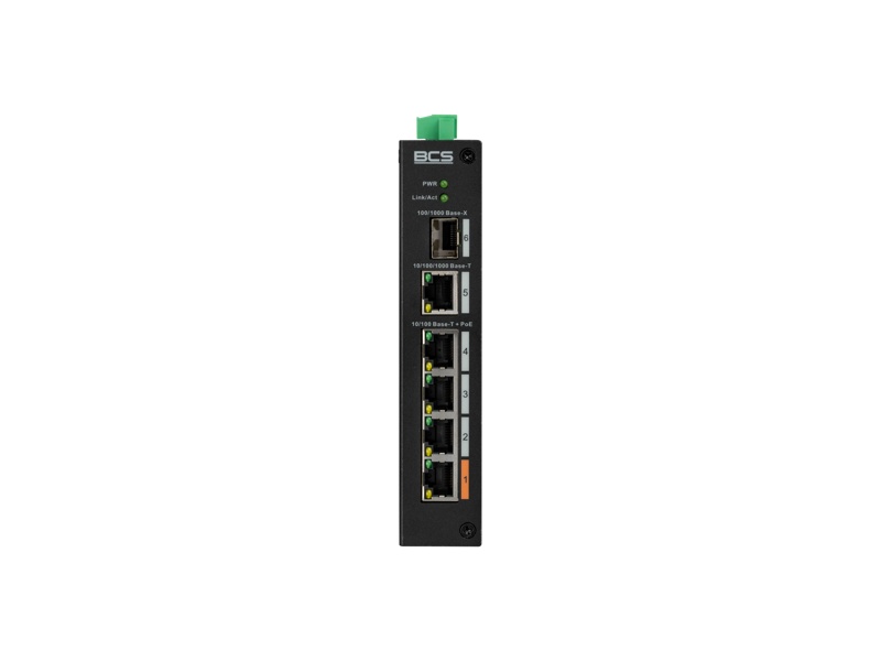 BCS-L-SP0401G-1SFP(2) 5portový PoE switch – 4× RJ-45 100Mbps + 1× uplink RJ-45 1Gbps + 1× SFP…