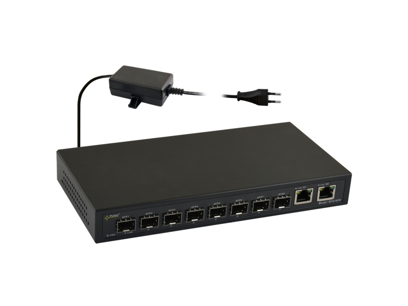 SFG10F8 10portový optický switch – 8x SFP 1Gbps + 2x RJ45 1Gbps, přenosová…