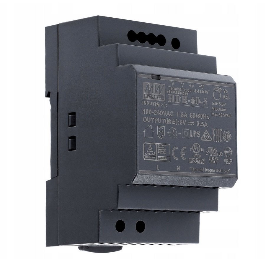 MEAN WELL HDR-60-5 Průmyslový napájecí spínaný zdroj 5V 32,5W na DIN