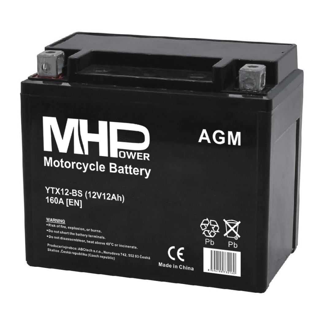 Motobaterie MHPower YTX12-BS AGM 12V, 12Ah, 160A