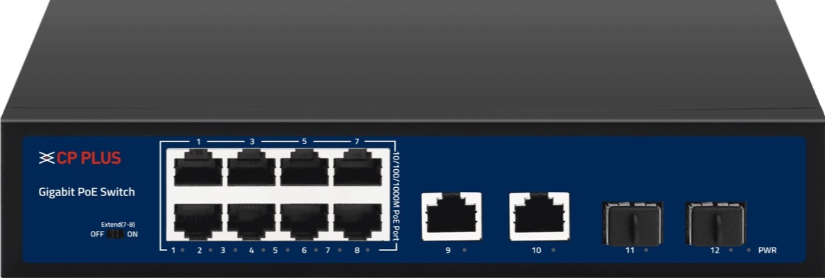 CP-DNW-GPU8G2F2-96 Osmiportový 10/100/1000 Mbps PoE switch s 2x 1000 Mbps a 2x SFP uplinkem