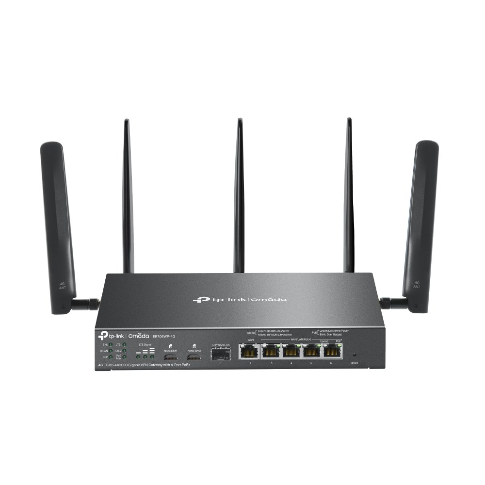 Router TP-Link ER706WP-4G VPN WiFi 6, LTE/4G, 1x GWAN + 4x GWAN/LAN + 1x GWAN/LAN SFP, USB,  Omáda SDN