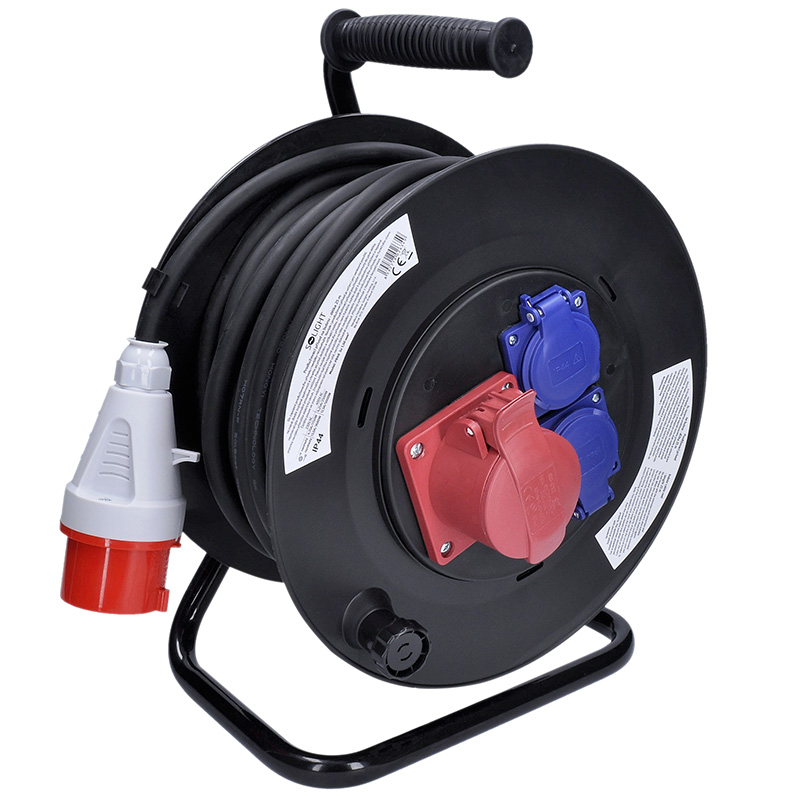 Solight prodlužovací přívod - na bubnu, zásuvky 400V + 230V, 25m kabel guma-neopren 5x1,5mm2, IP44