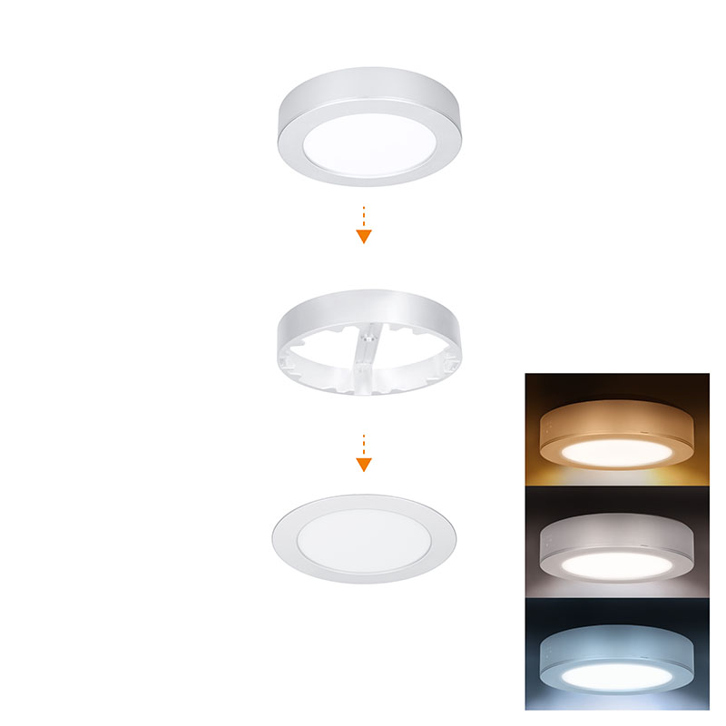 Solight LED mini panel koupelnový 2v1, 3CCT, podhledový/přisazený, 12W, 1020lm, IP54, stříbrná, kulatý