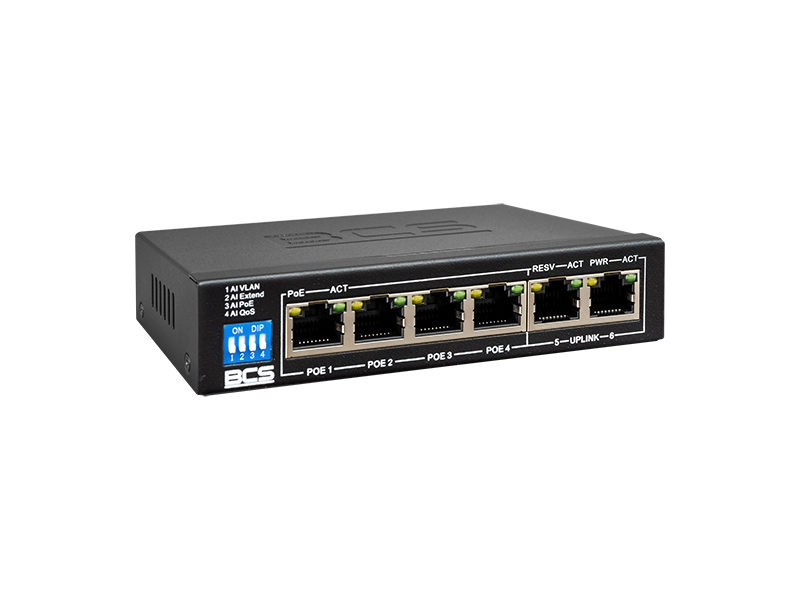 BCS-B-SP04G02G Switch - 6 portový switch, 10/100/1000 Mb/s, 4x POE, max. výkon 60 W,…