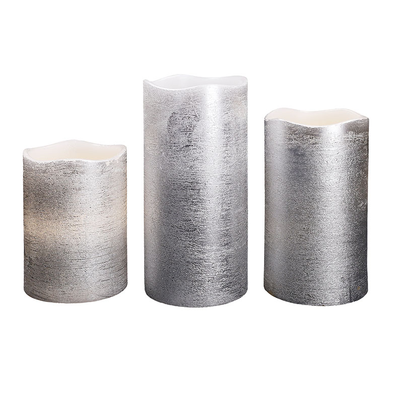 Solight sada LED svíček, 3x svíčka, 10/13/16cm, stříbrná barva, 3x AAA